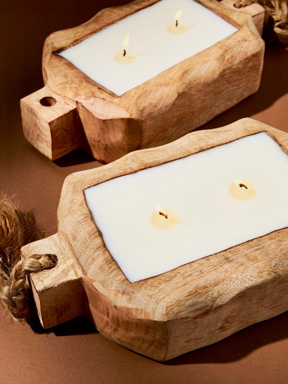 Handcrafted Wooden Dough Bowl Candle - White Wax